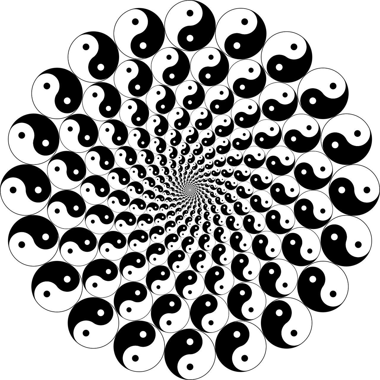 Picture of tai chi (yin/yang) symbols spiraling into the center