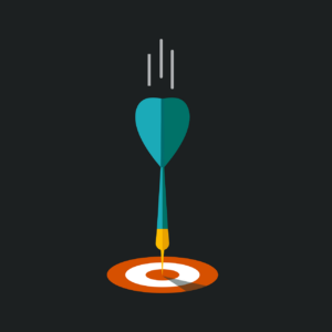 Illustration with a vertical dart hitting a bullseye on a target